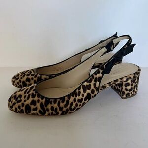 Cole Haan Lainey Bow Leopard-Print Calf Hair Leather Slingback Pumps Size 8 NEW